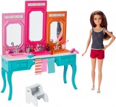 Barbie cu mobilier si  accesorii baie set Vanity DGX44
