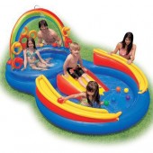 Intex centru de joaca cu piscina Rainbow Ring gonflabil 57453NP- piscina cu topogan