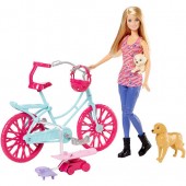 Papusa Barbie cu bicicleta si catelusi CLD94