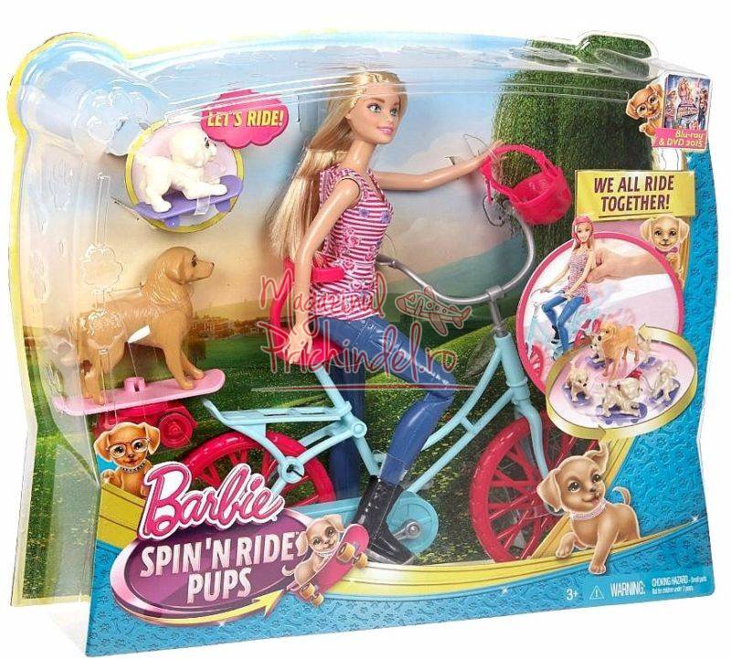 landing Skilled Big Papusa Barbie cu bicicleta si catelusi