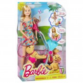Barbie papusa cu catei si carucior CNB21