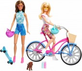 Barbie în aer liber cu Bicicleta set 2 papusi Blondă și Brunetă HJY84 