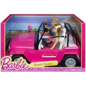 Barbie masina decapotabila Beach Cruiser cu Barbie si Ken CJD12