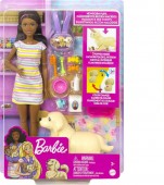 Barbie papusa bruneta caine si 3 catelusi nou-nascuti HCK76