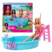 Barbie papusa cu piscina si topogan GHL91 set de joaca