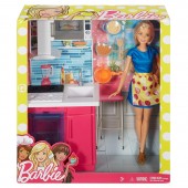 Barbie Papusa si Setul de Mobilier Bucatarie DVX53