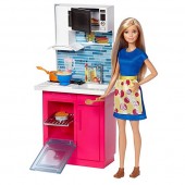 Barbie Papusa si Setul de Mobilier Bucatarie DVX53